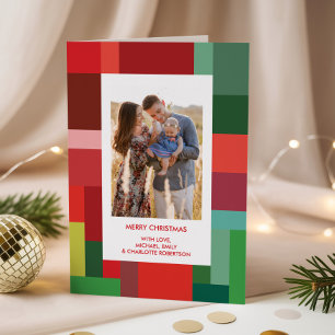 Cartes Pour Fêtes Annuelles Bloc de Couleurs Géométriques Photo Noël Vibrant