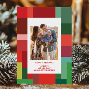 Cartes Pour Fêtes Annuelles Bloc de Couleurs Géométriques Photo Noël Vibrant