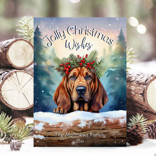 Cartes Pour Fêtes Annuelles Bloodhound Dog in SnowForest Jolly Noël