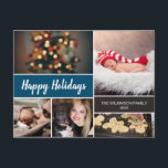 Cartes Pour Fêtes Annuelles Blue 2024 Happy Holidays Photo Collage Christmas<br><div class="desc">Vos belles photos de famille méritent d'être partagées pendant cette période de l'année, car vous envoyez des voeux chaleureux. Customisez ce design de collage moderne et personnalisez avec votre salutation familiale. Trouvez les autres pièces de la collection. Ce design utilise le bleu comme couleur d'accent mais il peut être facilement...</div>