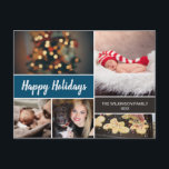 Cartes Pour Fêtes Annuelles Blue 2024 Happy Holidays Photo Collage Christmas<br><div class="desc">Vos belles photos de famille méritent d'être partagées pendant cette période de l'année, car vous envoyez des voeux chaleureux. Customisez ce design de collage moderne et personnalisez avec votre salutation familiale. Trouvez les autres pièces de la collection. Ce design utilise le bleu comme couleur d'accent mais il peut être facilement...</div>