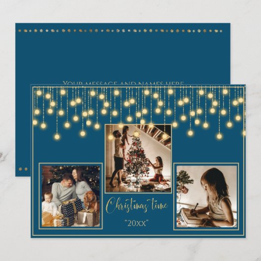 Cartes Pour Fêtes Annuelles Blue 3 Photos Noël (Devant / Derrière)