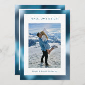 Cartes Pour Fêtes Annuelles Blue Abstract Gradient Hanukkah Photo (Devant / Derrière)