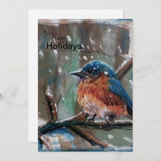 Cartes Pour Fêtes Annuelles Blue Bird Adorable Little Winter Holiday Card (Devant / Derrière)