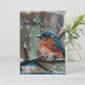 Cartes Pour Fêtes Annuelles Blue Bird Adorable Little Winter Holiday Card (Debout devant)