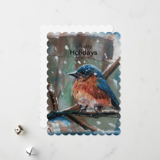 Cartes Pour Fêtes Annuelles Blue Bird Adorable Little Winter Holiday Card (Devant/Arrière en situation)