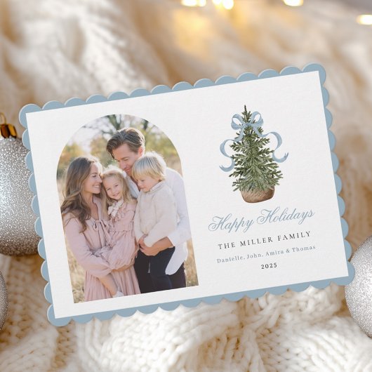 Cartes Pour Fêtes Annuelles Blue Bow Christmas Tree Holiday Card