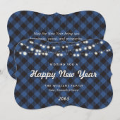 Cartes Pour Fêtes Annuelles Blue Buffalo Plaid String Lights New Year Card (Devant / Derrière)