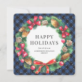 Cartes Pour Fêtes Annuelles Blue Buffalo Plaid Wreath Entreprise (Devant)