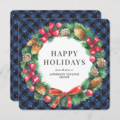 Cartes Pour Fêtes Annuelles Blue Buffalo Plaid Wreath Entreprise (Devant / Derrière)