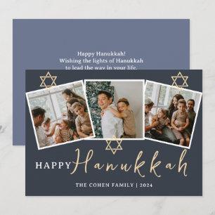 Cartes Pour Fêtes Annuelles Blue Calligraphy Happiest Hanoukka famille 3 photo