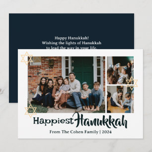 Cartes Pour Fêtes Annuelles Blue Calligraphy Happiest Hanoukka famille 3 photo