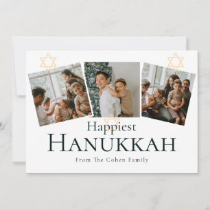 Cartes Pour Fêtes Annuelles Blue Calligraphy Happiest Hanoukka famille 3 photo