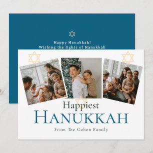 Cartes Pour Fêtes Annuelles Blue Calligraphy Happiest Hanoukka famille 3 photo
