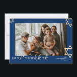 Cartes Pour Fêtes Annuelles Blue Calligraphy Happy Hanoukka famille une photo<br><div class="desc">Blue Calligraphy Happy Hanoukka famille une photo</div>