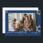 Cartes Pour Fêtes Annuelles Blue Calligraphy Happy Hanoukka famille une photo<br><div class="desc">Blue Calligraphy Happy Hanoukka famille une photo</div>