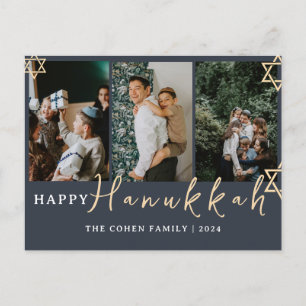Cartes Pour Fêtes Annuelles Blue Calligraphy Happy Hanoukka family 3 photo
