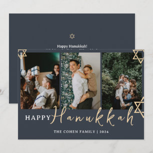 Cartes Pour Fêtes Annuelles Blue Calligraphy Happy Hanoukka family 3 photo