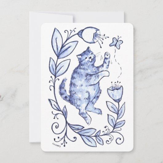 Cartes Pour Fêtes Annuelles Blue Cat Greeting Card (Devant)