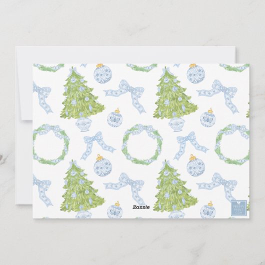 Cartes Pour Fêtes Annuelles Blue Chinoiserie Arbre de Noël Monogram Crest (Dos)