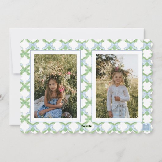 Cartes Pour Fêtes Annuelles Blue Chinoiserie Arbre de Noël Monogram Crest (Dos)