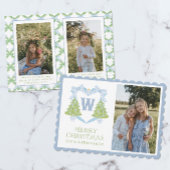 Cartes Pour Fêtes Annuelles Blue Chinoiserie Arbre de Noël Monogram Crest