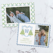 Cartes Pour Fêtes Annuelles Blue Chinoiserie Arbre de Noël Monogram Crest