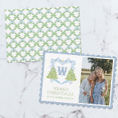 Cartes Pour Fêtes Annuelles Blue Chinoiserie Arbre de Noël Monogram Crest