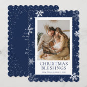 Cartes Pour Fêtes Annuelles Blue Christmas Blessings Snowflake Photo (Devant / Derrière)