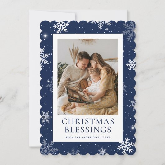 Cartes Pour Fêtes Annuelles Blue Christmas Blessings Snowflake Photo (Devant)