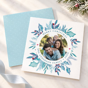 Cartes Pour Fêtes Annuelles Blue Christmas Guirlande de gui aquarelle photo