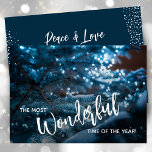 Cartes Pour Fêtes Annuelles Blue Christmas Tree Flat<br><div class="desc">A beautiful snow covered Christmas tree reflects blue lights of the evening features "The most Wonderful time of the year" on the front and your personal holiday greeting on the back. Select Matte for heaviest paper and high definition for best print quality.</div>