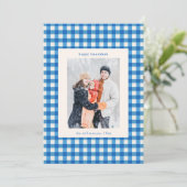 Cartes Pour Fêtes Annuelles Blue Gingham Plaid Hanukkah Photo Custom Message (Debout devant)