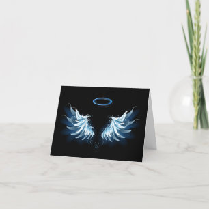 Cartes Pour Fêtes Annuelles Blue Glowing Angel Wings on black background