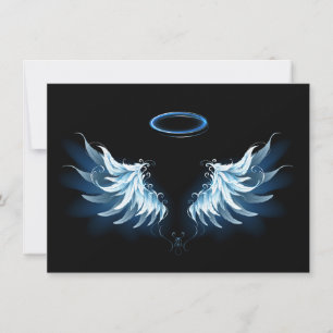 Cartes Pour Fêtes Annuelles Blue Glowing Angel Wings on black background