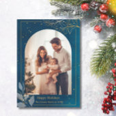 Cartes Pour Fêtes Annuelles Blue Gold 1 Arc photo moderne Noël heureux