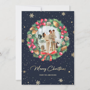 Cartes Pour Fêtes Annuelles Blue Gold Snowflakes Wath Photo