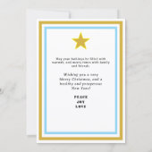 Cartes Pour Fêtes Annuelles Blue Gold Stars Little Snowman INSERT PHOTO (Dos)