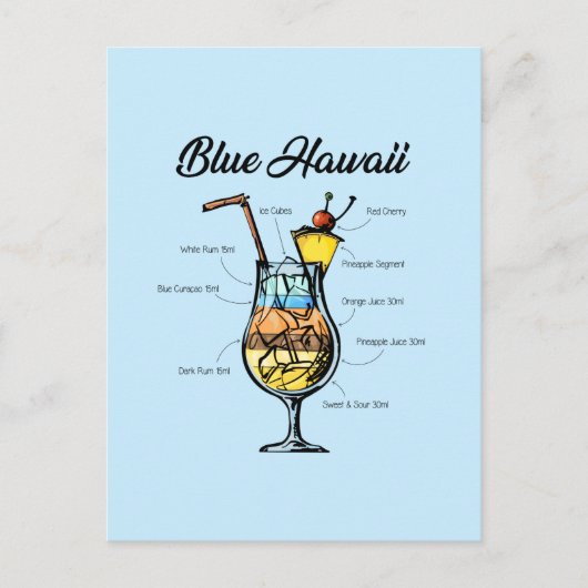 Cartes Pour Fêtes Annuelles Blue Hawaii Cocktail Recette (Devant)