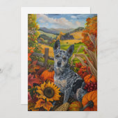 Cartes Pour Fêtes Annuelles Blue Heeler Chien Moisson d'automne Thankgiving (Devant / Derrière)