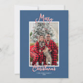 Cartes Pour Fêtes Annuelles Blue Holly Jolly Joyeux Noël Photo de famille (Devant)