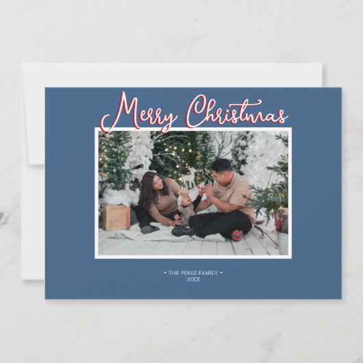 Cartes Pour Fêtes Annuelles Blue Holly Jolly Joyeux Noël Photo et lettre (Devant)