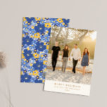 Cartes Pour Fêtes Annuelles Blue Jaune Floral Hanoukka Vacances Photo Élégante<br><div class="desc">Envoyez vos souhaits les plus chauds cette saison avec notre carte photo de vacances personnalisé, avec un beau mélange de photo familiale personnalisée sur le devant et un design floral bleu et jaune éclatant sur le dos. Parfait pour partager les moments de vacances préférés de votre famille, cette carte élégante...</div>
