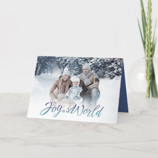 Cartes Pour Fêtes Annuelles Blue Joy to the World Christmas Photo Card 1 Photo