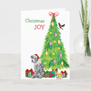 Cartes Pour Fêtes Annuelles Blue Merle Australian Shepherd et sapin de Noël