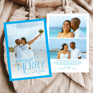 Cartes Pour Fêtes Annuelles Blue Merry & Married Photo Mariage Christmas