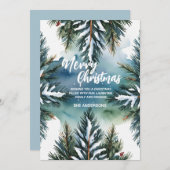 Cartes Pour Fêtes Annuelles Blue Merry xmas trees top forest pine tree (Devant / Derrière)