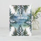 Cartes Pour Fêtes Annuelles Blue Merry xmas trees top forest pine tree (Debout devant)