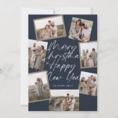 Cartes Pour Fêtes Annuelles Blue Modern Boho 8 Photo Collage Noël (Devant)