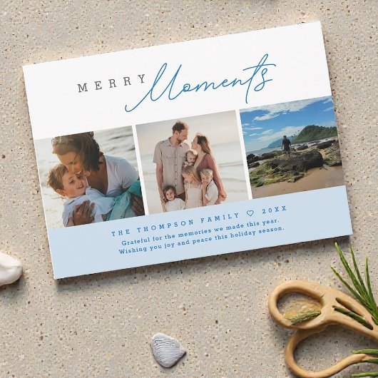 Cartes Pour Fêtes Annuelles Blue Modern Merry Moments Beach Photos Holiday